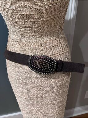 Hyde Dark Brown Suede Belt with Crystal and studded bronze Buckle